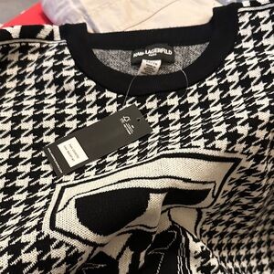 Karl Lagerfeld Monochrome Houndstooth Crewneck Sweater